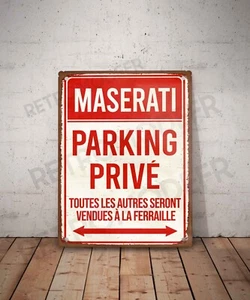 Plaque métal vintage Maserati parking privé Enseigne Garage Décoration voiture - Imagen 1 de 3