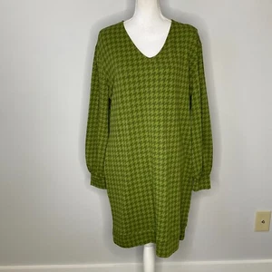 New York & Company Houndstooth Sweater Dress Womens Large Green Pockets - Picture 1 of 8