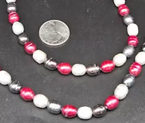 Honora 36" Sterling Silver Knotted 8mm Red Grey White Pearl Opera Necklace - Picture 1 of 3