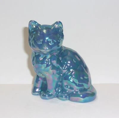 Mosser Glass Georgia Blue Carnival Persian Cat Kitten Figurine Made In USA!
