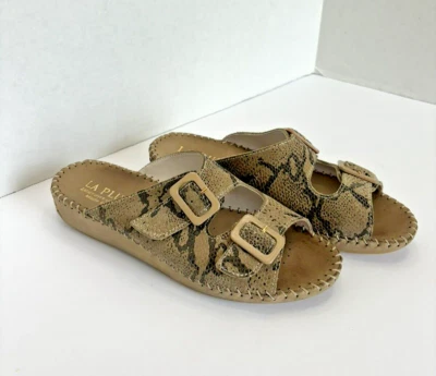 La Plume Womens Snake Skin Double Strap Buckle Slides Sandals Italy Leather 39/8 - Image 1 of 4