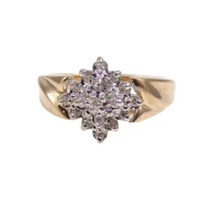 Anillo de racimo de diamantes naturales de oro amarillo liso 14K 0,13 TCW talla 7,25 - Imagen 1 de 7