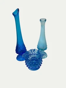 Fenton blaue Vase Hobnail opalisierende Hobnail Bud Vase 8" Vintage - Bild 1 von 16