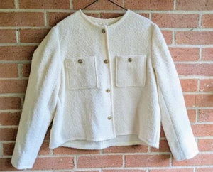 Massimo Dutti Womens Sweater M Textured Gold Button Front Cardigan Classic Prep - Picture 1 of 7