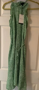 Neu mit Etikett WHO WHAT WEAR MIDI grün Blätter Chiffon Sommerkleid-Medium 8/10 - Bild 1 von 14