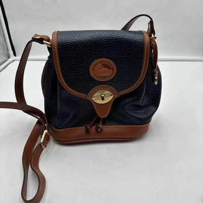 Vintage Dooney & Bourke ESSEX Navy Blue Leather CROSSBODY BAG all weather - Image 1 of 4