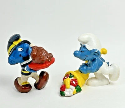 Smurfs Lot Thanksgiving Turkey Smurf 20177 Cornucopia Smurf 20117 Vintage Rare - Image 1 of 4