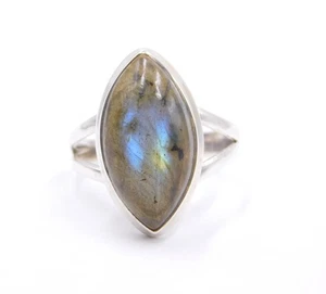 5 Gm 925 Sterling Silver Natural Labradorite Cab Gemstone Fine Ring Size-7.5" US - Picture 1 of 5