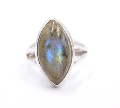 5 Gm 925 Sterling Silver Natural Labradorite Cab Gemstone Fine Ring Size-7.5" US - Image 1 of 4
