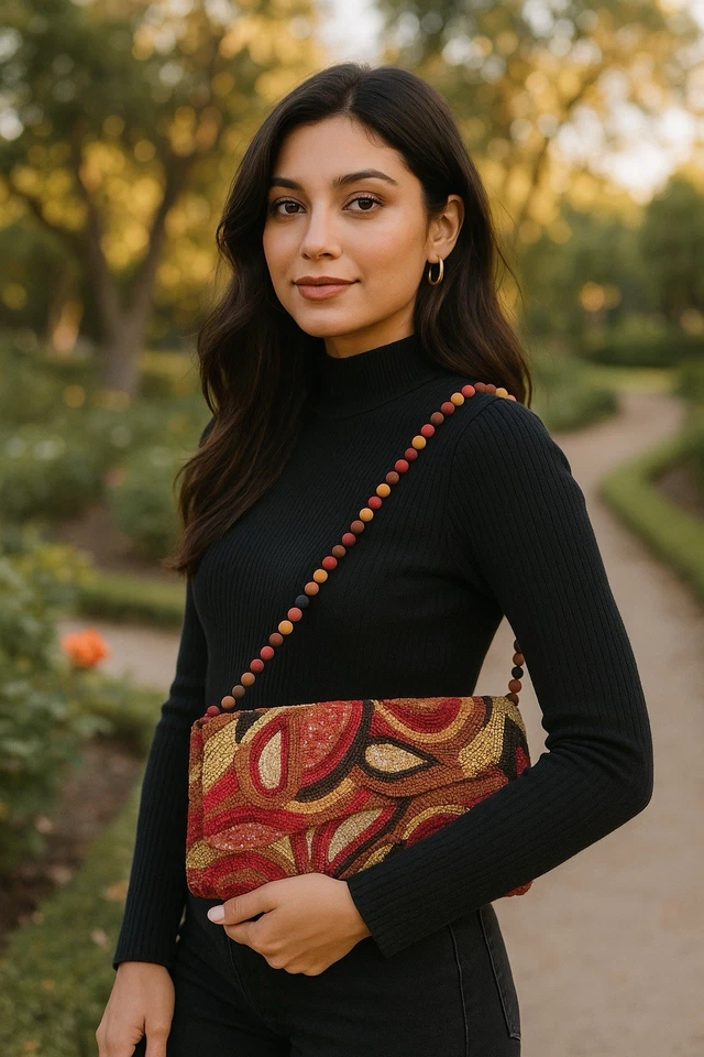 Bolso de Hombro Timmy Woods Cuentas Lentejuelas Multicolor Boho Retro Y2K Cartera Foto 1 de 4