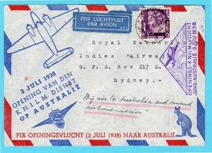 NETHERLANDS EAST INDIES KNILM opening flight 1938 Koedoes to Sydney, Australia - Picture 1 of 2