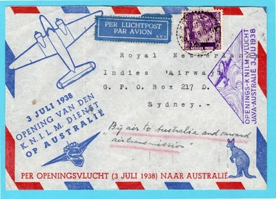 NETHERLANDS EAST INDIES KNILM opening flight 1938 Koedoes to Sydney, Australia - Image 1 of 2