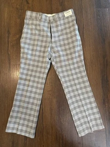 Vntg 60’s 70’s Men’s Houndstooth Polyester Knit Pants New Old Stock 36 Waist - Picture 1 of 10