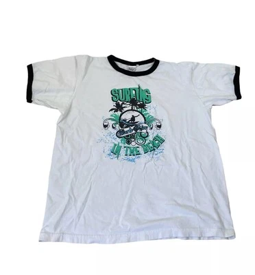 Camiseta De Colección Y2K Años 2000 Surfista Timbre Blanco Gráfico L Puerto Rico Playa Foto 1 de 4