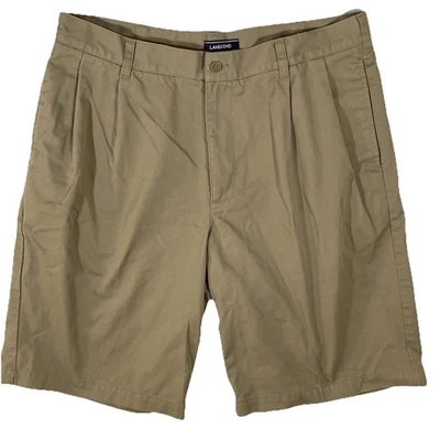 Pantalones Cortos Lands End Para Hombre Caqui 34 Chino Liso Plisado Preppy Bermudas Foto 1 de 4