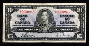 Bank of Canada King George VI 10 $ Dollar Banknote 1937 SEHR SELTEN - Bild 1 von 2
