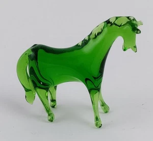 Vintage Hand Blown Green Studio Art Glass Horse Figurine Maker Unknown - Picture 1 of 9