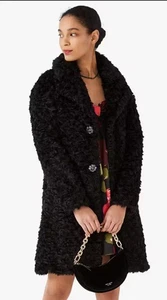 Kate Spade Cappotto Teddy Nero Pelliccia Ecopelliccia Giacca Donna Medium $598 - Foto 1 di 14