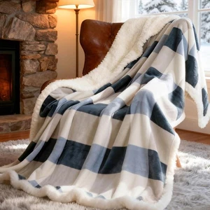 Sherpa Fleece Throw Blanket Reversible Plush Fluffy Large Big Blanket Lattice - Picture 1 of 24