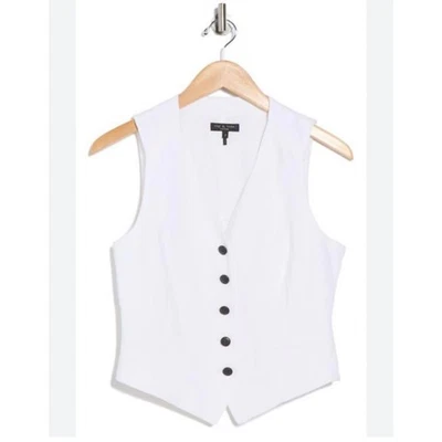 Rag & Bone Women's White Cressida Cotton Linen Vest size 10 - Image 1 of 4