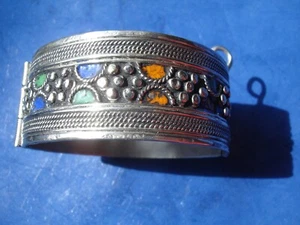 Moroccan Tuareg style hand made enamel bracelet cuff + points H27 mm - Picture 1 of 6