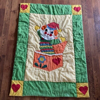 Vintage Clown Quilt Baby Blanket Jack in the Box Patchwork Yellow Check Retro - Image 1 of 4