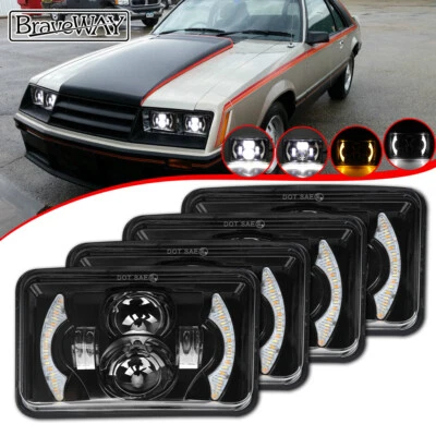 Faros LED de haz sellado DRL de 4x6"" de luz alta/baja para Ford Mustang 1979-1986 Foto 1 de 4