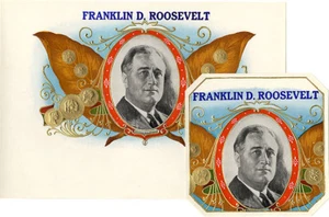 Juego de etiquetas vintage de caja de cigarros de campaña Franklin D. Roosevelt de los años 30 - Imagen 1 de 2