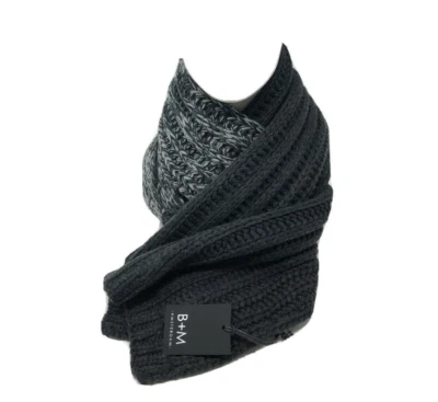 "Bufanda tejida Bickley Mitchell B + M para hombre negra gris ganchillo grueso 10""X70"" $50" Foto 1 de 3