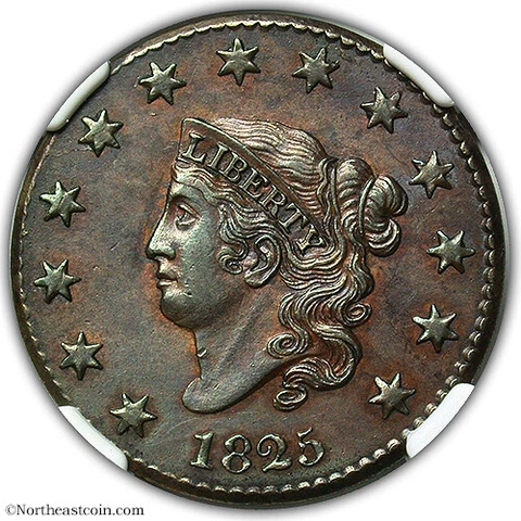 1825 Large Cent NGC MS61 BN Cover