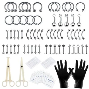 84Pcs Body Piercing Tool Kit Ear Lip Tongue Nose Navel Nipple Rings Professional - Picture 1 of 10