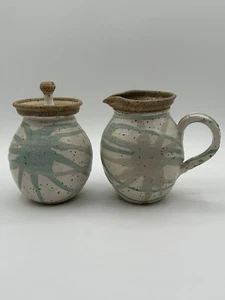 Vtg 1980 Studio Pottery Glazed Ceramic Stoneware Cream Sugar Set - Artist Signed - Picture 1 of 24