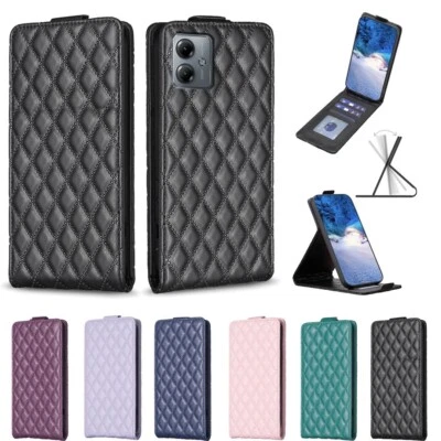 Grid Leather Wallet Phone Case for iPhone 16 15 14 13 12 11 Pro Max 6 7 8 XR 16E - Image 1 of 4