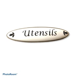 Ceramic Inscribed “Utensils” Drawer Pull CTC 3” Satin - Picture 1 of 6