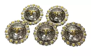 "Juego de 5 conchos Western Golden Longhorn Berry, 1-1/2"" atornillado trasero, 38 mm" - Imagen 1 de 10