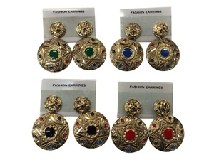 ORECCHINI CLIP PENDENTE METALLO ORO BRILLANTINI BIGIOTTERIA VINTAGE CM 7,2 - Imagen 1 de 6