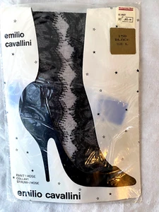 VTG 80'S..EMILIO CAVALLINI..TEXTURED..100% NYLON..BLACK..PANTYHOSE..NIP..L TALL - Picture 1 of 4