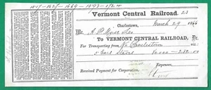 VERMONT CENTRAL RAILROAD Antique March 29, 1866 Freight Receipt - Picture 1 of 2