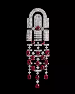 Spilla rossa rotonda zirconi argento sterling 925 art deco alta gioielleria collezione nappa - Foto 1 di 5