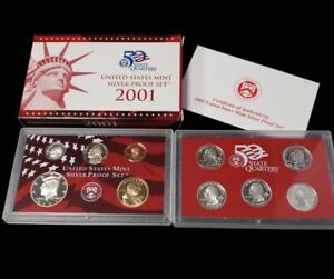 2001 U.S. Mint Silver Proof Set with Box & COA