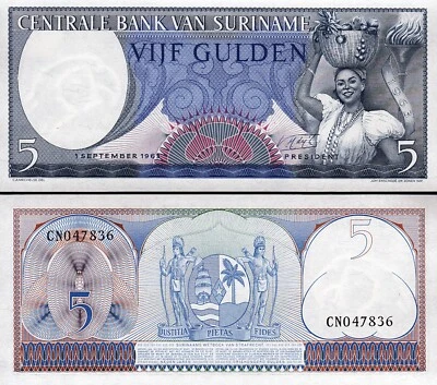 Surinam Suriname 5 Gulden 1963, UNC, P-120b - Image 1 of 3