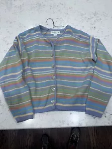 Orvis Flower Buttons Cardigan Sweater Pastel Stripes Vintage Womens Size M USA - Picture 1 of 3