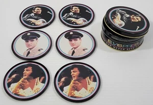 *B10) Vintage 1992 Elvis Set Of 6 Tin Coasters - The Sun Never Sets On A Legend - Picture 1 of 8