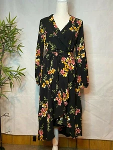 Vestido midi envolvente floral Bobeau, talla S manga larga cuello en V - Imagen 1 de 7