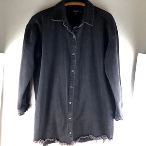 MISSGUIDED Woman's Black Denim Petite Oversized Shirt Dress Distressed Size 4 - Picture 1 of 11