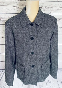 Women’s Size 12 Blazer Harold’s Black White Button Down Lined Pockets Wool Blend - Picture 1 of 11