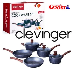 Clevinger 8 Piece Non-Stick Cookware Set Frypan Casserole Saucepan Pot BPA FREE - Picture 1 of 15