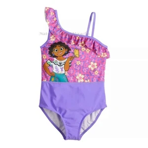 DISNEY ENCANTO Mirabel Swimsuit Girls 1 PIECE Size 4 5 6 6x One Shoulder Ruffle - Picture 1 of 2