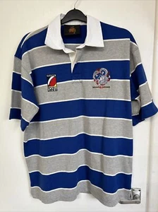 Mens Rugby Polo Shirt, Size Medium Hong Kong, Lucy, 2008 Blue & Grey Stripes - Picture 1 of 7