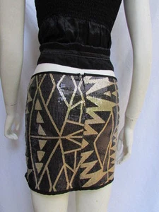 Bekleidung Schwarz Gold Pailletten Sexy Party Kostüm Mode Minirock Elastisch M - Picture 1 of 12
